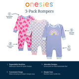 3-Pack Baby Girls Rainbow Rules Lap Shoulder Footless Pajamas-Gerber Childrenswear Wholesale