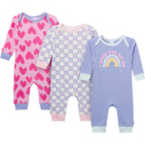 3-Pack Baby Girls Rainbow Rules Lap Shoulder Footless Pajamas-Gerber Childrenswear Wholesale
