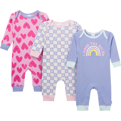3-Pack Baby Girls Rainbow Rules Lap Shoulder Footless Pajamas-Gerber Childrenswear Wholesale