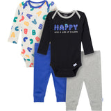 4-Piece Baby Boys Happy Letters Onesies® Bodysuits and Pants-Gerber Childrenswear Wholesale