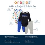 4-Piece Baby Boys Happy Letters Onesies® Bodysuits and Pants-Gerber Childrenswear Wholesale