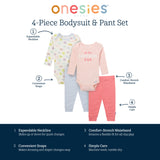 4-Piece Baby Girls Cozy Girl Onesies® Bodysuits and Pants-Gerber Childrenswear Wholesale