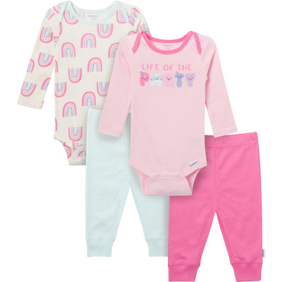 4-Piece Baby Girls Party Onesies® Bodysuits and Pants-Gerber Childrenswear Wholesale