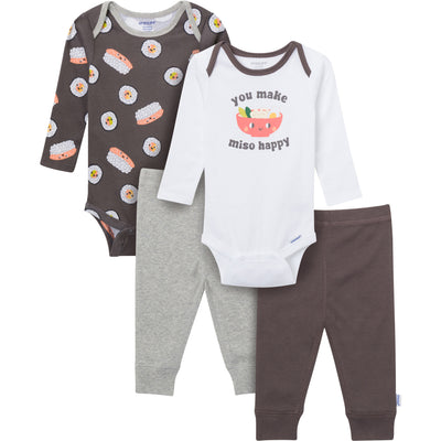 4-Piece Baby Neutral Miso Onesies® Bodysuits and Pants-Gerber Childrenswear Wholesale