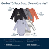 5-Pack Baby Boys Grey Heather Long Sleeve Bodysuits-Gerber Childrenswear Wholesale