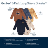 5-Pack Baby Boys Black Iris Long Sleeve Bodysuits-Gerber Childrenswear Wholesale