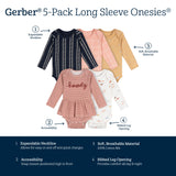 5-Pack Baby Girls Horses Long Sleeve Bodysuits-Gerber Childrenswear Wholesale