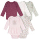 5-Pack Baby Girls Flowers Long Sleeve Bodysuits-Gerber Childrenswear Wholesale