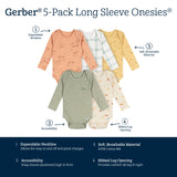 5-Pack Baby Neutral Green Heather Long Sleeve Bodysuits-Gerber Childrenswear Wholesale