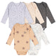 5-Pack Baby Neutral Tan Stars Long Sleeve Bodysuits-Gerber Childrenswear Wholesale