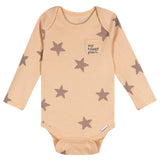 5-Pack Baby Neutral Tan Stars Long Sleeve Bodysuits-Gerber Childrenswear Wholesale