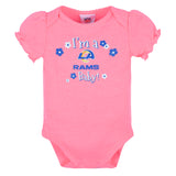 3-Pack Baby Girls Rams Short Sleeve Bodysuits-Gerber Childrenswear Wholesale