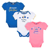 3-Pack Baby Girls Rams Short Sleeve Bodysuits-Gerber Childrenswear Wholesale