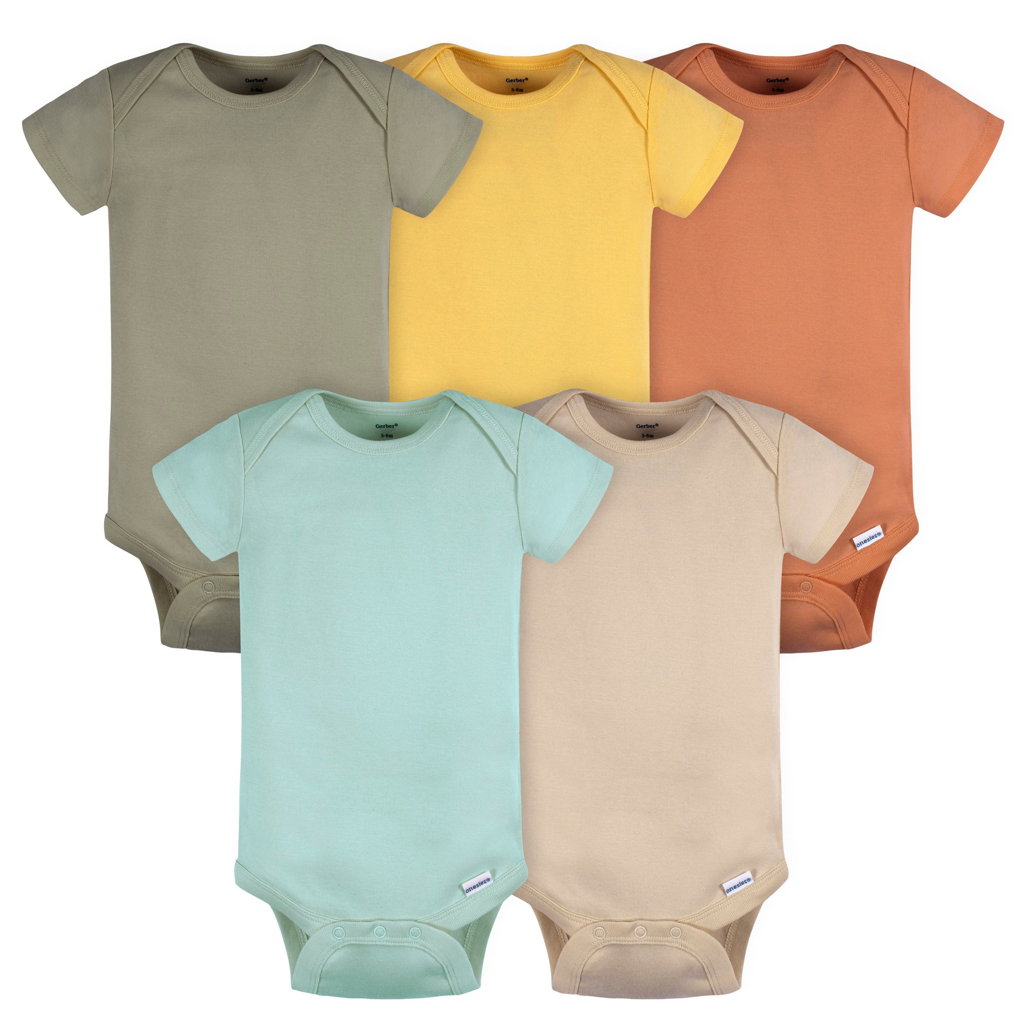 5-Pack Baby Boys Green/ Brown Short Sleeve Onesies® Bodysuits-Gerber Childrenswear Wholesale