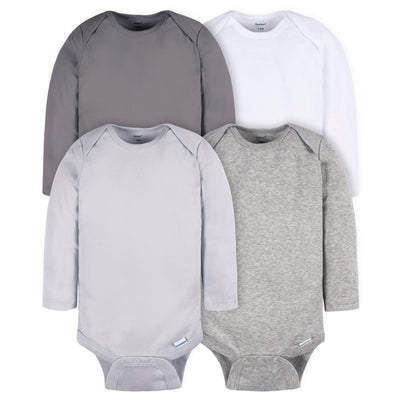 4-Pack Baby Neutral Grey/ Grey Heather Long Sleeve Onesies® Bodysuits-Gerber Childrenswear Wholesale