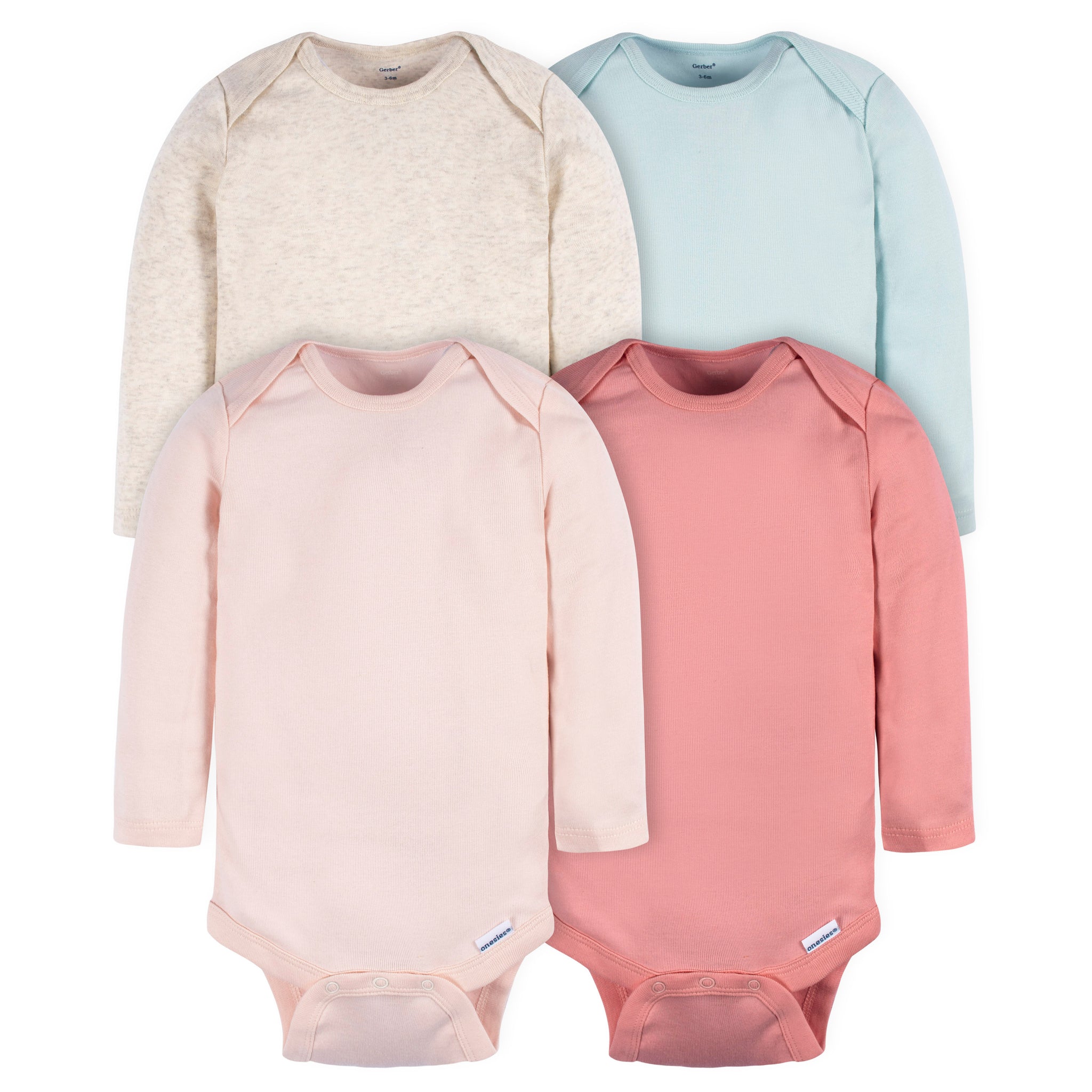 4-Pack Baby Girls Green/ Pink Long Sleeve Onesies® Bodysuits-Gerber Childrenswear Wholesale