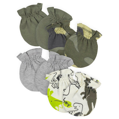 4-Pack Baby Boys Camo Dinosaur No Scratch Mittens-Gerber Childrenswear Wholesale