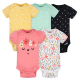 5-Pack Baby Girls Garden Floral Short Sleeve Onesies® Bodysuits-Gerber Childrenswear Wholesale