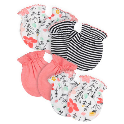 4-Pack Baby Girls Flower Garden No Scratch Mittens-Gerber Childrenswear Wholesale