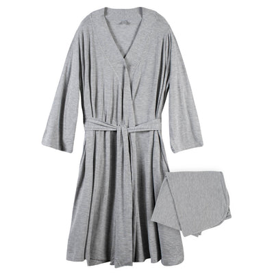 2-Piece Baby Neutral Gray Heather Robe & Swaddle Blanket Set-Gerber Childrenswear Wholesale