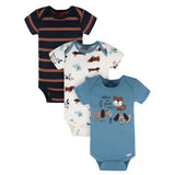 3-Pack Baby Boys Blue Short Sleeve Onesies® Bodysuits-Gerber Childrenswear Wholesale