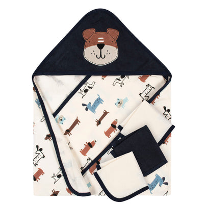 4-Piece Baby Boys Blue Hooded Towel & Washcloths Bath Set-Gerber Childrenswear Wholesale