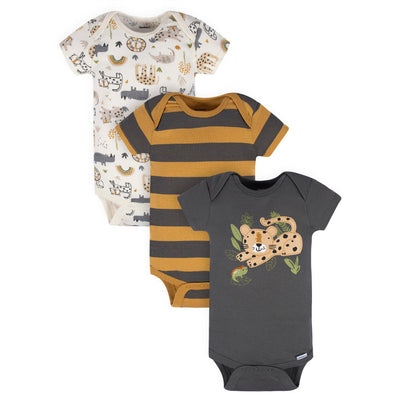 3-Pack Baby Boys Charcoal Short Sleeve Onesies® Bodysuits-Gerber Childrenswear Wholesale