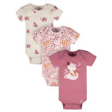 3-Pack Baby Girls Dark Pink Short Sleeve Onesies® Bodysuits-Gerber Childrenswear Wholesale