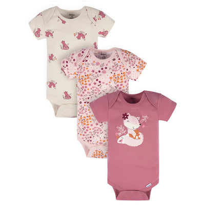 3-Pack Baby Girls Dark Pink Short Sleeve Onesies® Bodysuits-Gerber Childrenswear Wholesale