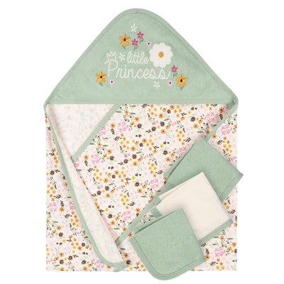 4-Piece Baby Girls Ivory Hooded Towel & Washcloths Bath Set-Gerber Childrenswear Wholesale