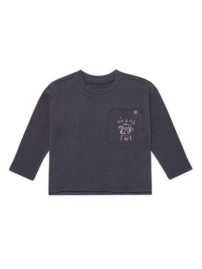 Infant & Toddler Boys Dark Gray Drop Shoulder Long Sleeve T-Shirt-Gerber Childrenswear Wholesale