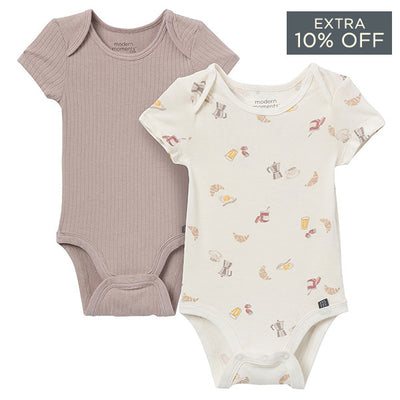 2-Pack Baby Neutral Ivory French Breakfast Bodysuits-Gerber Childrenswear Wholesale