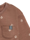 Baby Neutral Brown Mushroom Long Sleeve Seamed Drop Shoulder Top-Gerber Childrenswear Wholesale