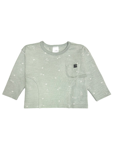 Baby Neutral Blue-Gray Sky Long Sleeve Seamed Drop Shoulder Top-Gerber Childrenswear Wholesale