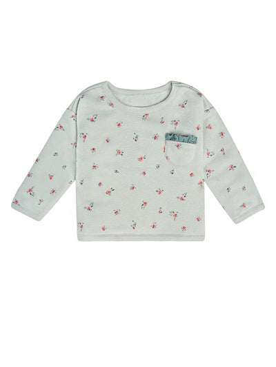 Baby Girls Green Roses Long Sleeve Drop Shoulder Top-Gerber Childrenswear Wholesale