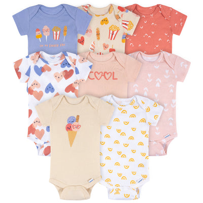 8-Pack Baby Girls Cool Snacks Short Sleeve Onesies® Bodysuits-Gerber Childrenswear Wholesale
