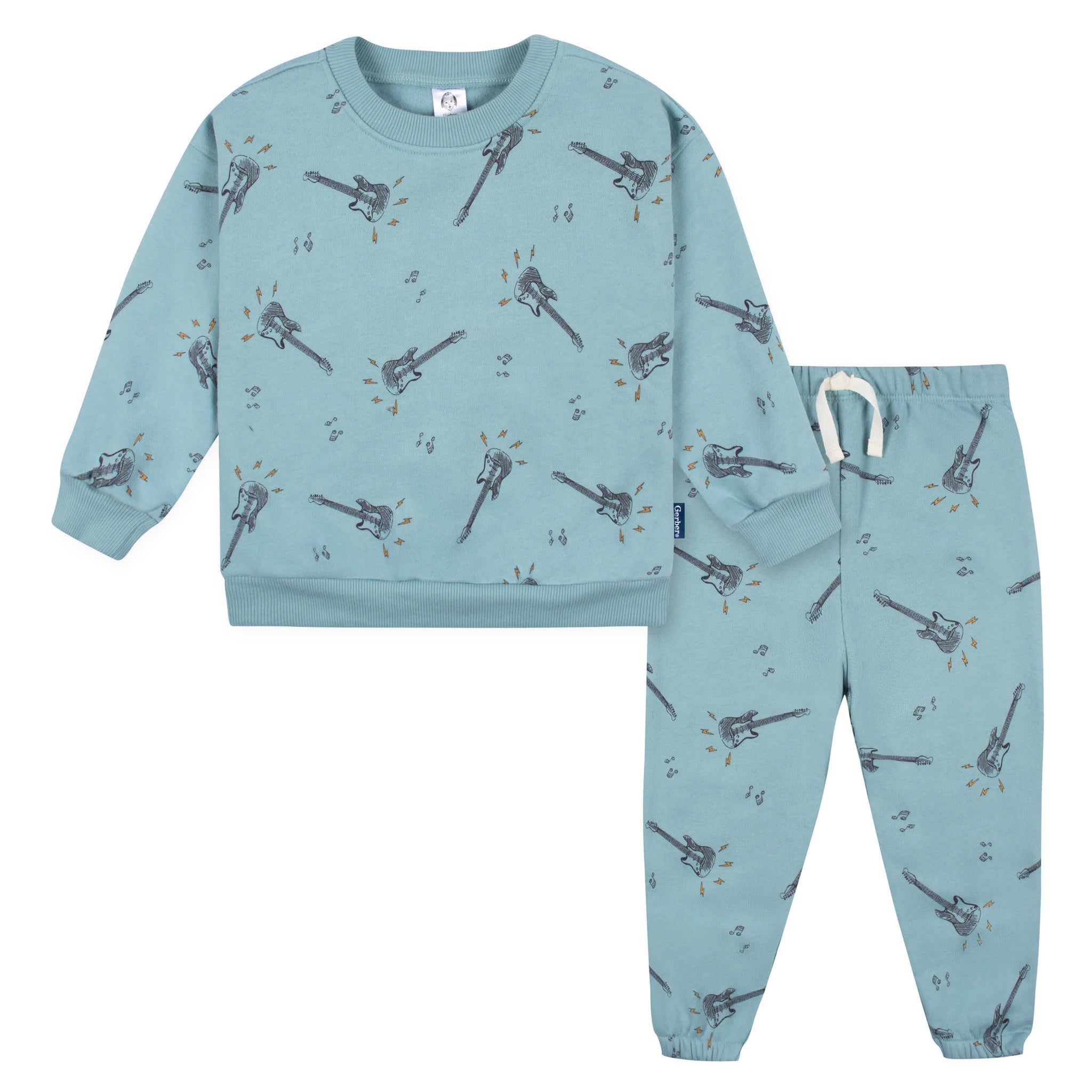 2-Piece Infant and Toddler Boys Teal Guitars Sweatshirt & Pant Set-Gerber Childrenswear Wholesale