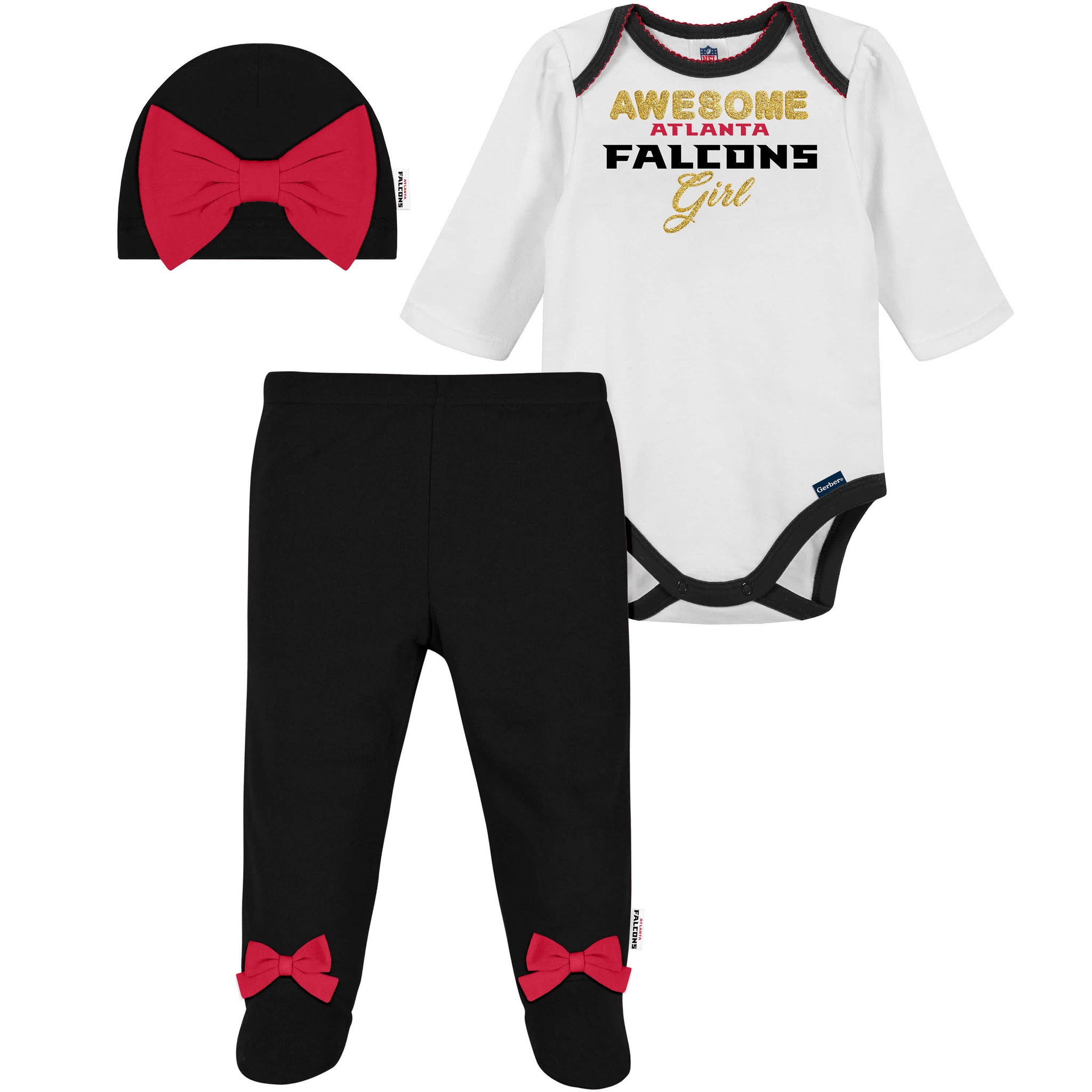 3-Piece Baby Girls Falcons Bodysuit, Footed Pant, & Cap Set-Gerber Childrenswear Wholesale