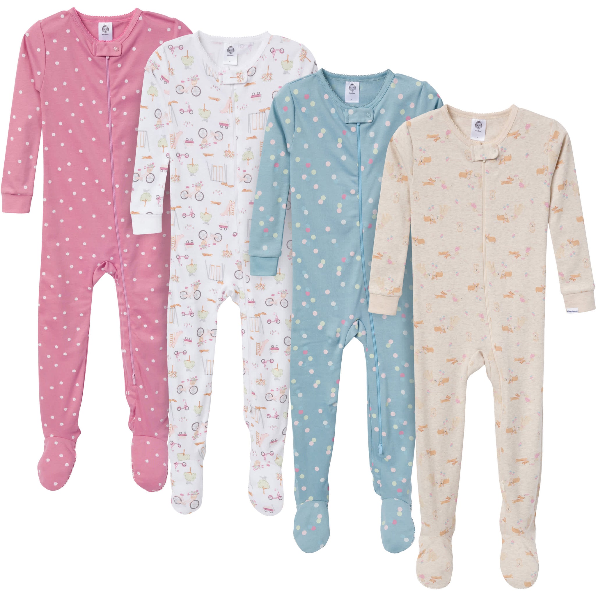 4-Pack Baby & Toddler Girls Dogs Snug-Fitting Footed Pajamas-Gerber Childrenswear Wholesale