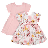 2-Pack Baby Girls Pink Floral Short Sleeve Dresses-Gerber Childrenswear Wholesale
