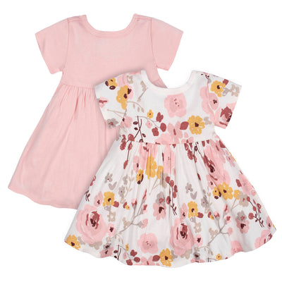 2-Pack Baby Girls Pink Floral Short Sleeve Dresses-Gerber Childrenswear Wholesale
