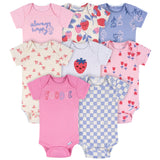 8-Pack Baby Girls Berry Happy Short Sleeve Onesies® Bodysuits-Gerber Childrenswear Wholesale