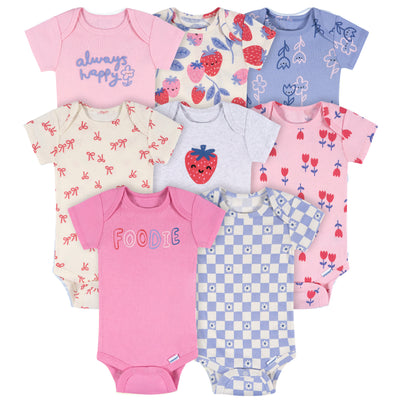 8-Pack Baby Girls Berry Happy Short Sleeve Onesies® Bodysuits-Gerber Childrenswear Wholesale