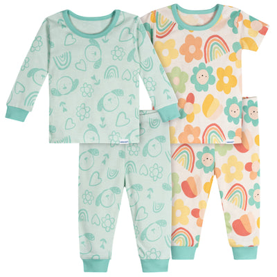4-Piece Baby Girls Flowers Pajamas Sets-Gerber Childrenswear Wholesale