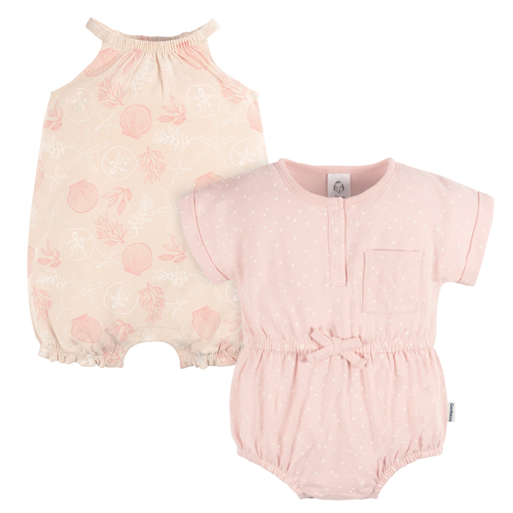 2-Pack Baby Girls Shells Romper-Gerber Childrenswear Wholesale