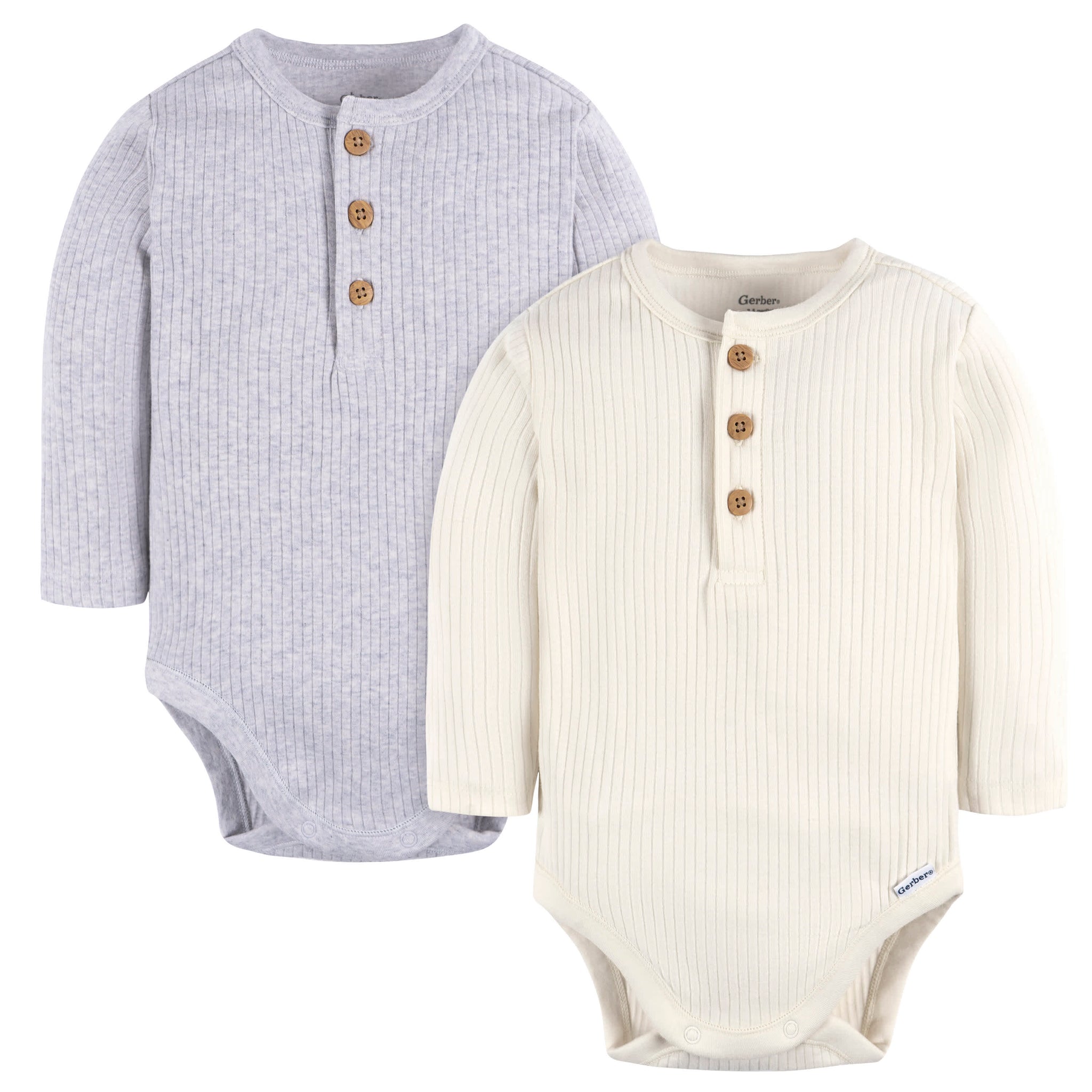 2-Pack Baby Boys Ivory & Grey Heather Bodysuits-Gerber Childrenswear Wholesale