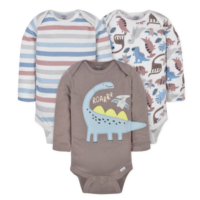 3-Pack Baby Boys Dino Long Sleeve Onesies® Bodysuits-Gerber Childrenswear Wholesale