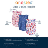 3-Pack Baby Girls Strawberries Rompers-Gerber Childrenswear Wholesale