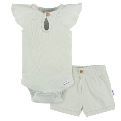 2-Pack Baby Girls Green Lily Bodysuit and Shorts Set-Gerber Childrenswear Wholesale