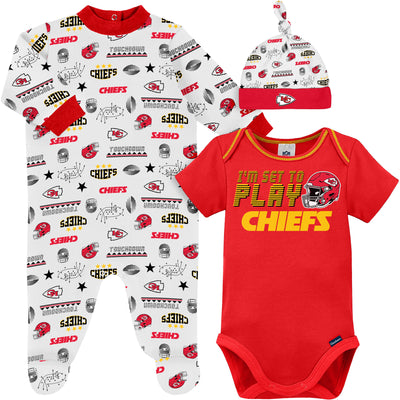 3-Piece Baby Boys Kansas City Chiefs Bodysuit, Sleep 'N Play & Cap Set-Gerber Childrenswear Wholesale